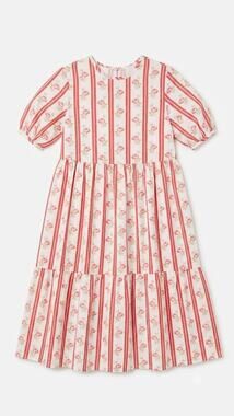 CASEY MARKS Red & White Stripe Floral Tiered Midi Dress Size M VGUC